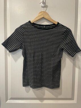 Uniqlo Bundle Small Tops - Black / White Boatneck Top, Oatmeal Puff Sleeve Top